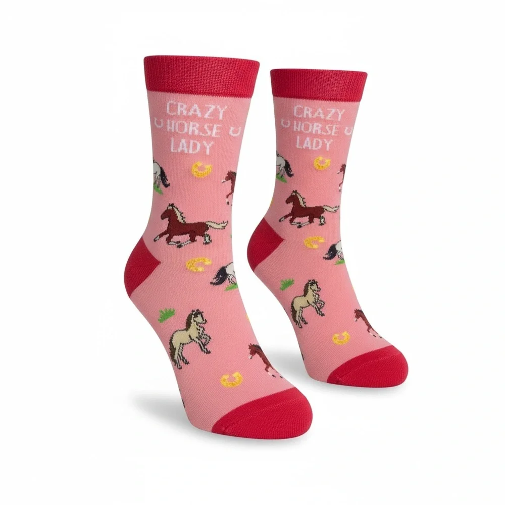 HAPPYPOP Pink Horse Print Socks for Women NWT - Picture 1 of 13